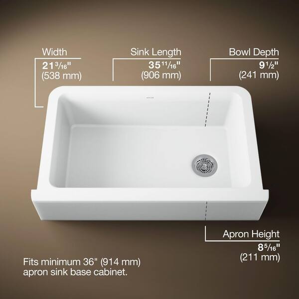 KOHLER Cairn 34 in. Undermount Single Bowl Matte White Engineered