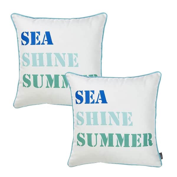 MIKE & Co. NEW YORK Nautical Coastal Quote Decorative Set of 2 Throw Pillow Covers 18 in. x 18 in. Square White and Blue