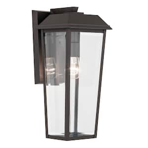 Mathus 18 in. 1-Light Olde Bronze Traditional Outdoor Hardwired Wall Lantern Sconce with No Bulbs Included (1-Pack)