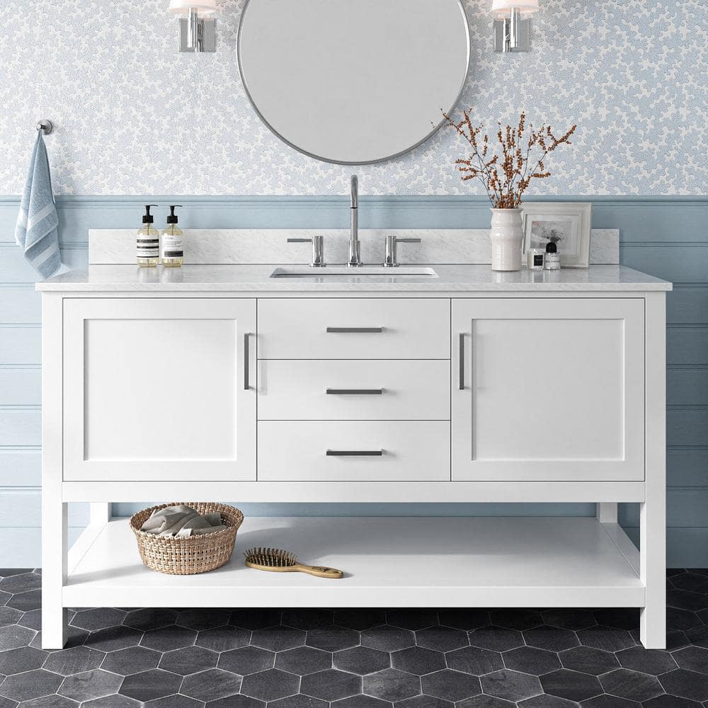 Bayhill 60 in. Single Sink Freestanding Bathroom Vanity in White with 0.75 in. Carrara White Marble Top price history on PriceWatchPro