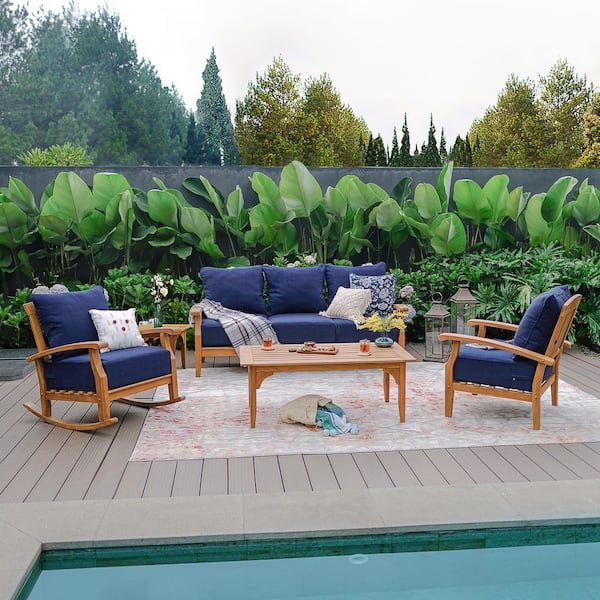 Cambridge Casual Caterina 5-Piece Teak Patio Conversation Set with Navy Cushion