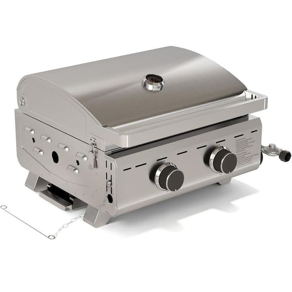 2-Burner Portable Propane Tabletop Grill in Stainless Steel