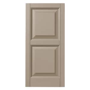 12 in. x 28 in. Raised Panel Polypropylene Shutters Pair in Pebblestone Clay