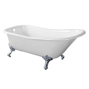 67 in. Cast Iron Single Slipper Clawfoot Bathtub in White with Feet in Polished Chrome