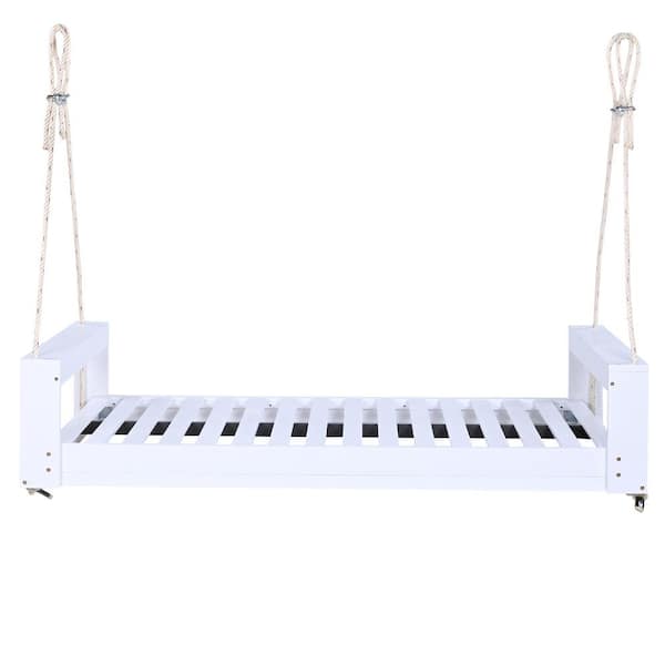 2-Person Wood Porch Swing with Hemp Ropes for Garden, Backyard