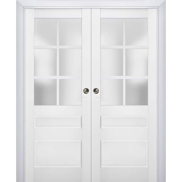84 in. x 96 in. 2 Panel White Finished Solid Wood Sliding Door with Hardware