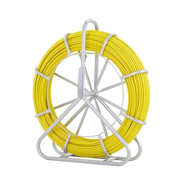 600 ft. Fiberglass Fish Tape with Steel Reel Stand, 3 Pulling Heads for Electrical Conduits, Yellow