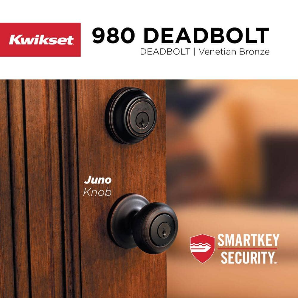 Kwikset Juno Venetian Bronze Exterior Entry Door Knob And Single Cylinder Deadbolt Combo Pack