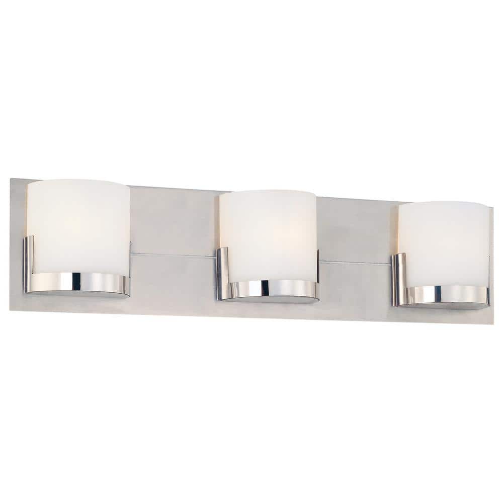 George Kovacs Convex 3 Light Chrome Glass Holders With Brushed Aluminum Backplate Bath Light P5953 077 The Home Depot