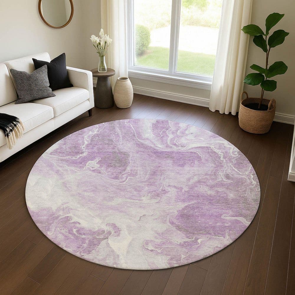 Mayfield Premium Machine Washable Abstract AMF1687 Lavender 8 ft. x 8 ft. Round Rug price history on PriceWatchPro