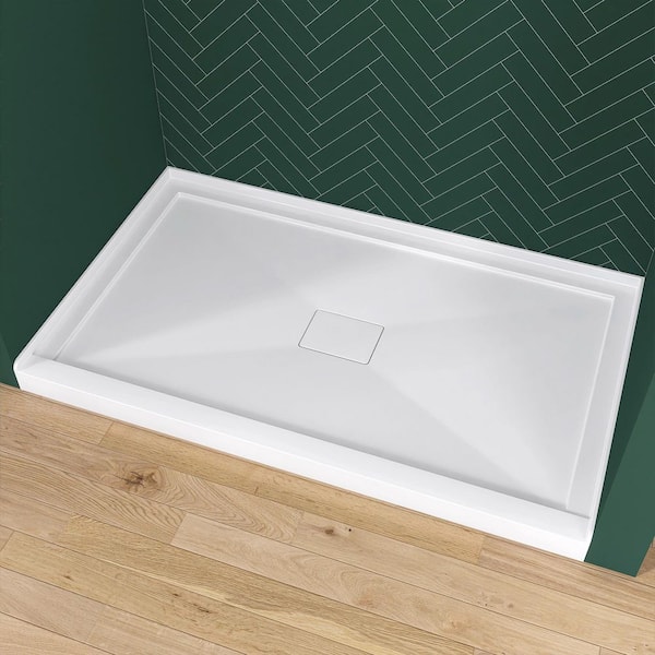 Moca 60 in. L x36 in. W Alcove Single Threshold Acrylic Shower Pan Base with Center Drain and Cover Shower Tray in White