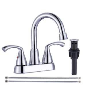 2-Handles 3-Holes Deck Mount Widespread Bathroom Faucet with Drain Assembly in Polished Chrome