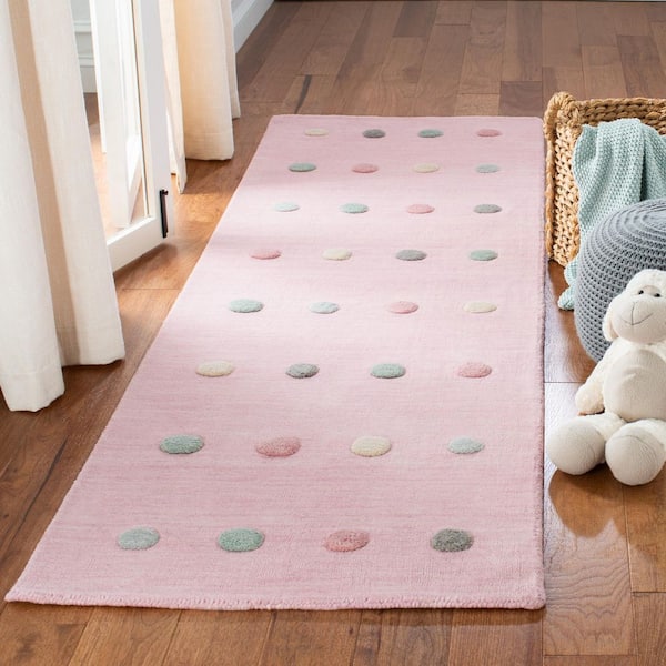 Kids 3 ft. x 8 ft. Light Pink Polka-Dot Runner Rug