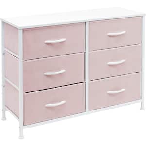 11.75 in. L x 31.5 in. W x 24.62 in. H 6-Drawer Pink Dresser Steel Frame Wood Top Easy Pull Fabric Bins