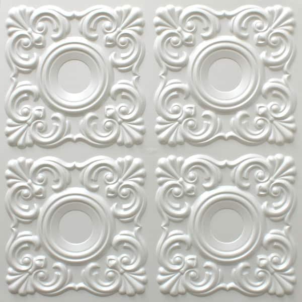 Dundee Deco Falkirk Perth Pearl White 2 ft. x 2 ft. Decorative Modern Glue Up Ceiling Tile (40 sq. ft./case)