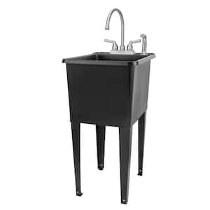 17.75 in. x 23.25 in. Thermoplastic Freestanding Space Saver Utility Sink in Black - Stainless Faucet, Side Sprayer