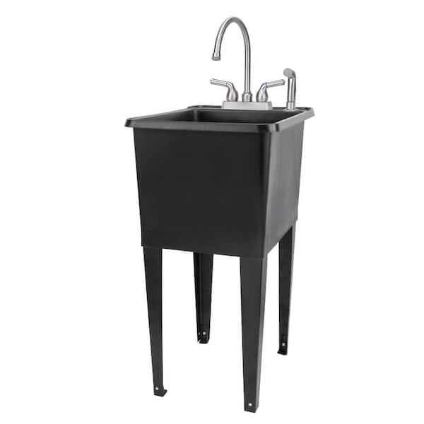 TEHILA 17.75 in. x 23.25 in. Thermoplastic Freestanding Space Saver Utility Sink in Black - Stainless Faucet, Side Sprayer
