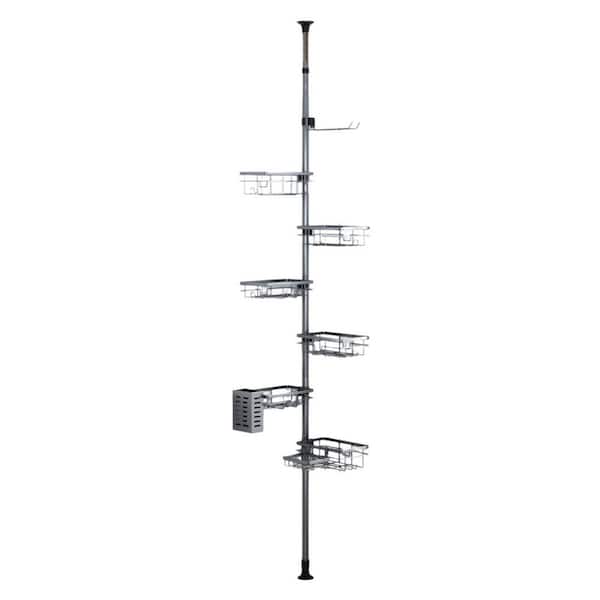 6-Tier 30-120 in. Adjustable Corner Shower Caddy, Rustproof Tension Pole with Towel Bar and Soap Dish in Gray