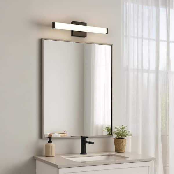 Slim 18 in. 1 Light Selectable 5CCT Black LED Bathroom Vanity and Wall Light Bar with White Acrylic Shade