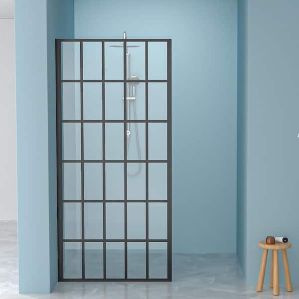 Coporesell 38 in. W x 72 in. H Fixed Semi-Frameless Shower Door in Matte Black Finish with Patterned Glass