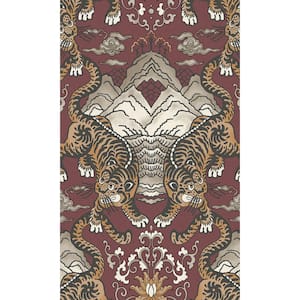 Maroon Tiger Inspired Print Non-Woven Paper Paste the Wall Textured Wallpaper 57 sq. ft.