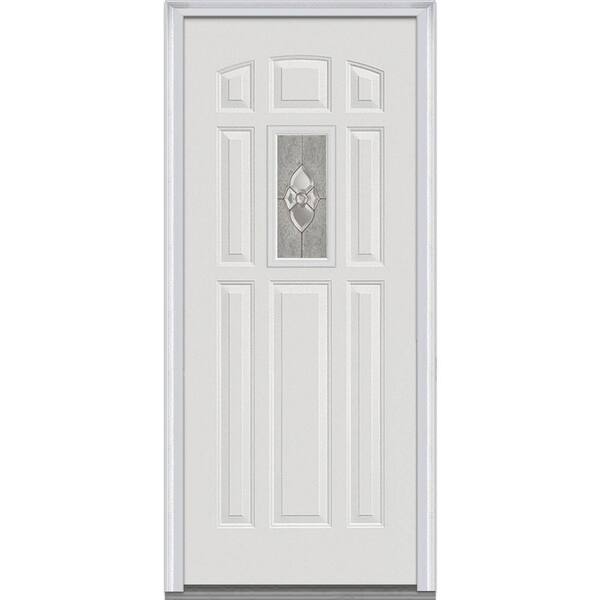 MMI Door 36 in. x 80 in. Master Nouveau Left Hand Center Lite 8-Panel Primed Steel Prehung Front Door