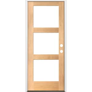 36 in. x 96 in. Modern Hemlock Left-Hand/Inswing 3-Lite Clear Glass Clear Stain Wood Prehung Front Door