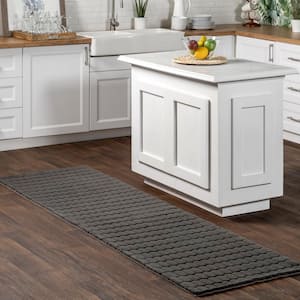 Nia Machine Washable Charcoal 2 ft. x 8 ft. Solid Runner Rug