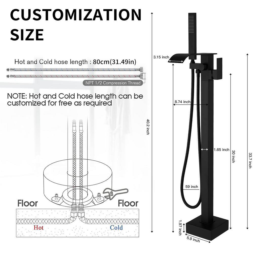 Matte Black Brass Freestanding Tub Faucet with Hand Shower