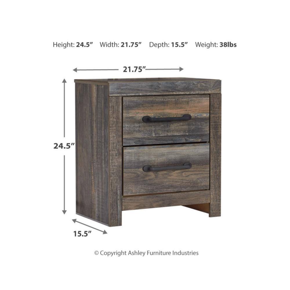 Rustic Brown 2-Drawer Nightstand with USB Ports