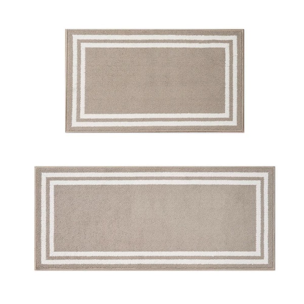 Debbie Double Border 2-Tone Linen/Ivory 2 ft. x 5 ft. Border Polypropylene 2-Piece Rug Set