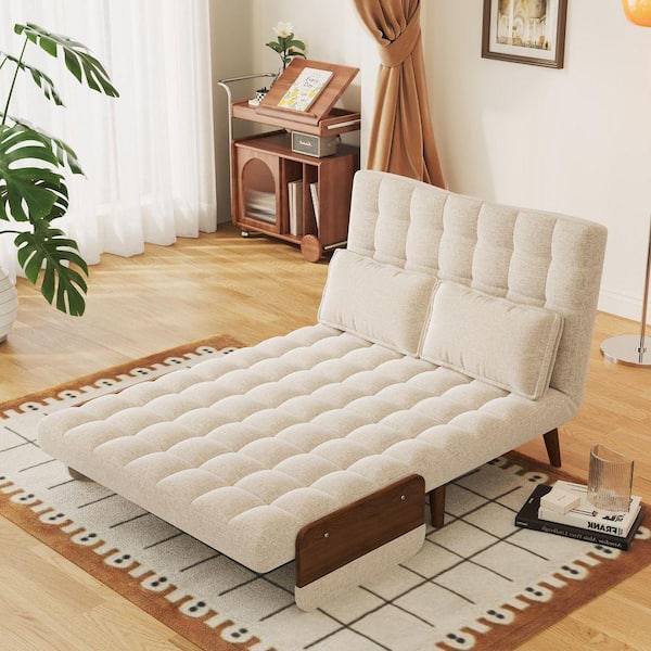 JASIWAY 44.88 in. Walnut Folding Twin Sleeper Size Linen Sofa Bed