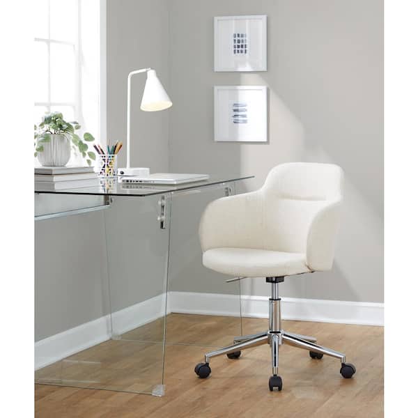 Lumisource Boyne Fabric Adjustable Height Office Chair in Cream Fabric and Chrome Metal with 5-Star Caster Base