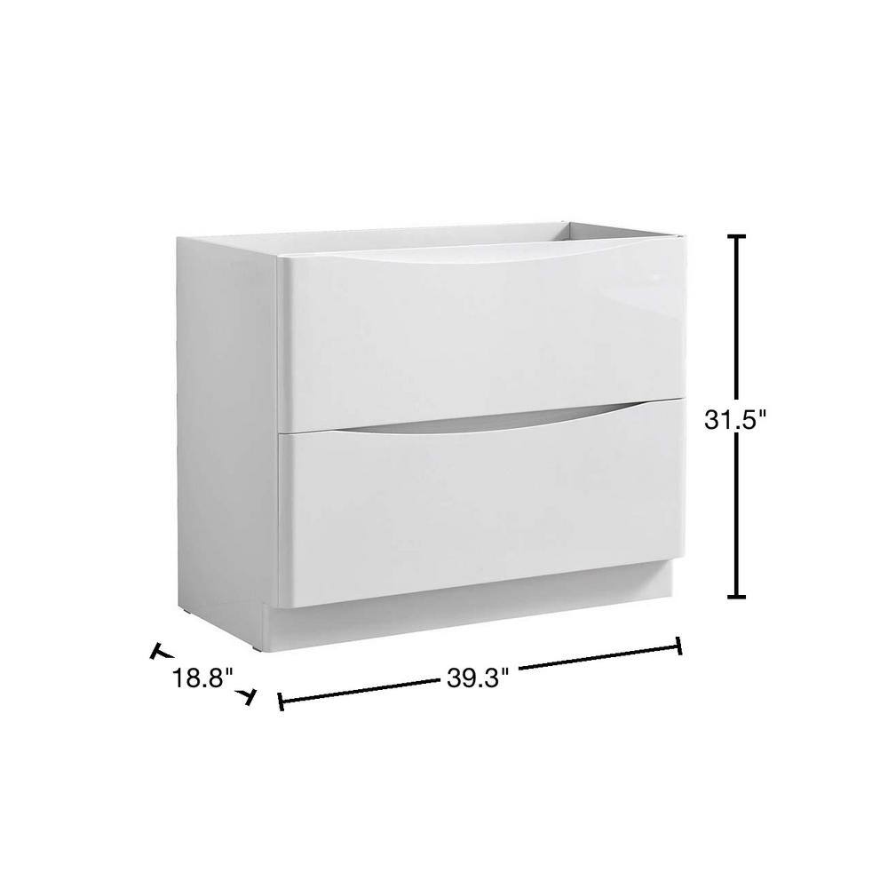 Glossy White 40" Wall-Mount Modern Solid Wood Bathroom Vanity