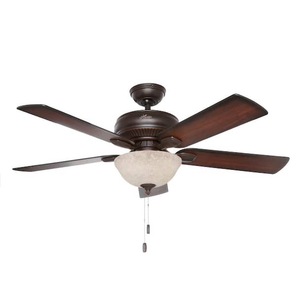 Traditional Ceiling Fan in Onyx Bengal with Bowl Light Kit Hunter 44 in 