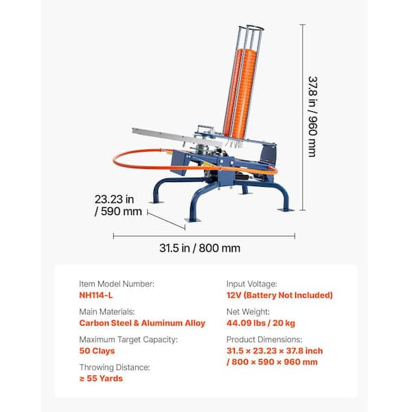 VEVOR Clay Target Thrower, Max 50 Clays Pigeon Thrower, 55+ yds