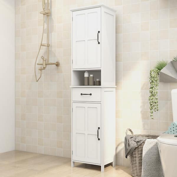 Sedeta 64 Tall Bathroom Storage Cabinet, Freestanding Linen Tower Cabinet,  White