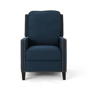 Cecelia Traditional Navy Blue Fabric Recliner with Stud Accents