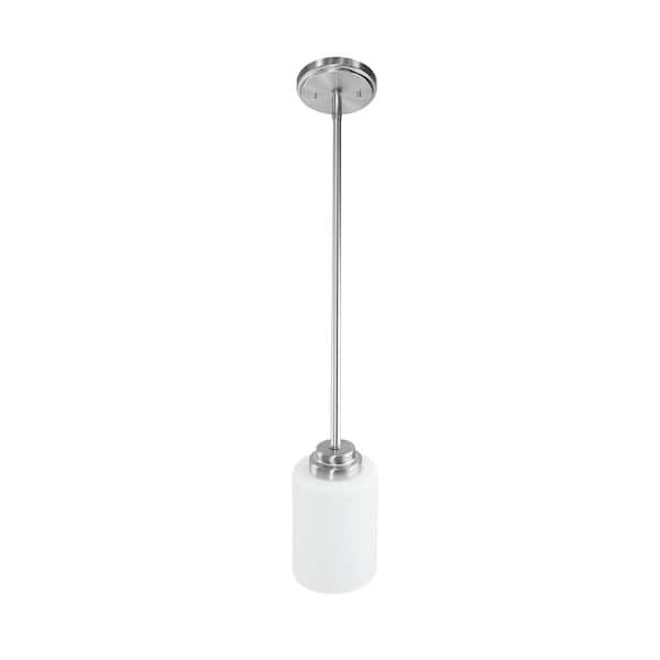 RUN BISON 5.1 in. 1-Light Brushed Nickel Mini Pendant With Frosted Glass Shade, Adjustable Height Indoor Hanging Pendant Lights