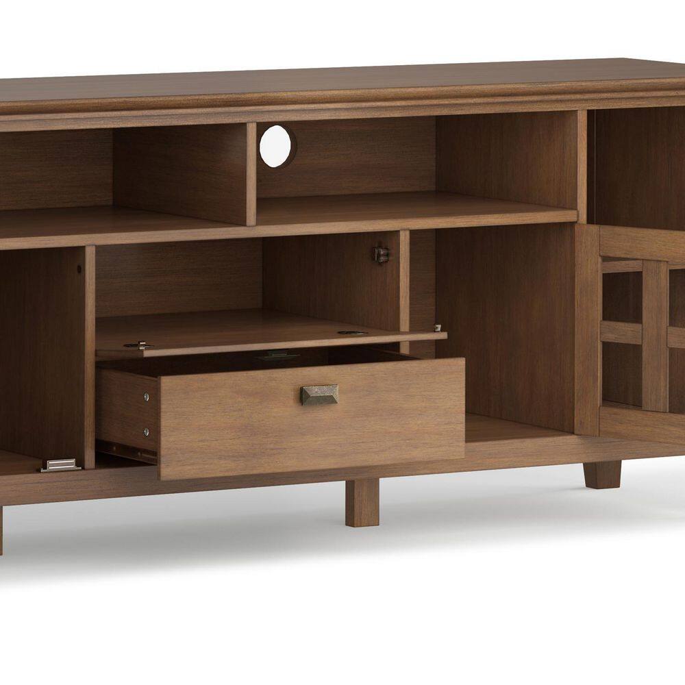 Rustic Natural Aged Brown 72" Solid Wood TV Media Stand with Cabinets