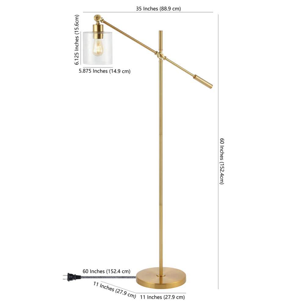 Kathryn Brass Gold Adjustable Iron and Seeded Glass Floor Lamp