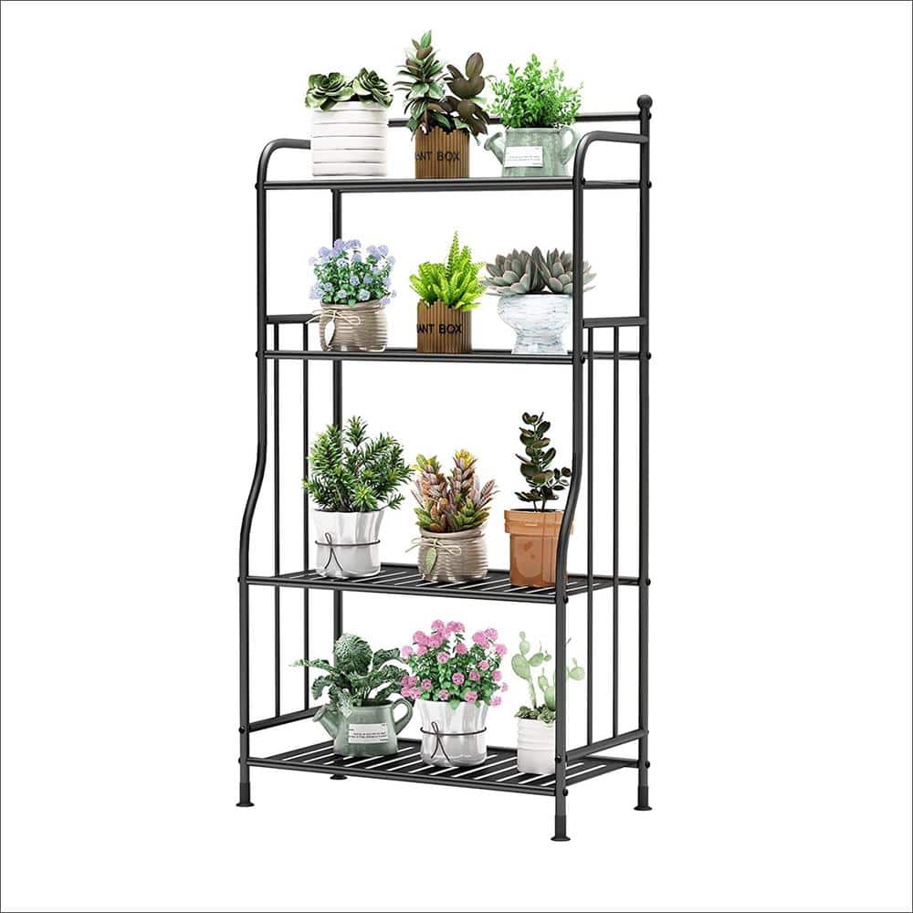 4-Tiers Metal Plant Stand Indoor Outdoor Flower Stand, Iron Storage Rack, B