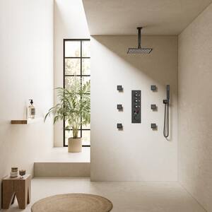 7-Spray Patterns with 12 in. Ceiling Mounted Massage Fixed Shower Head with LED in Matte Black