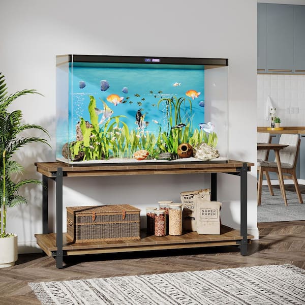 BYBLIGHT Eulas Brown 31.5 in. H Fish Tank Stand with 2 Shelves, Heavy Duty Aquarium Stand for Living Room, 660-lbs. Capacity
