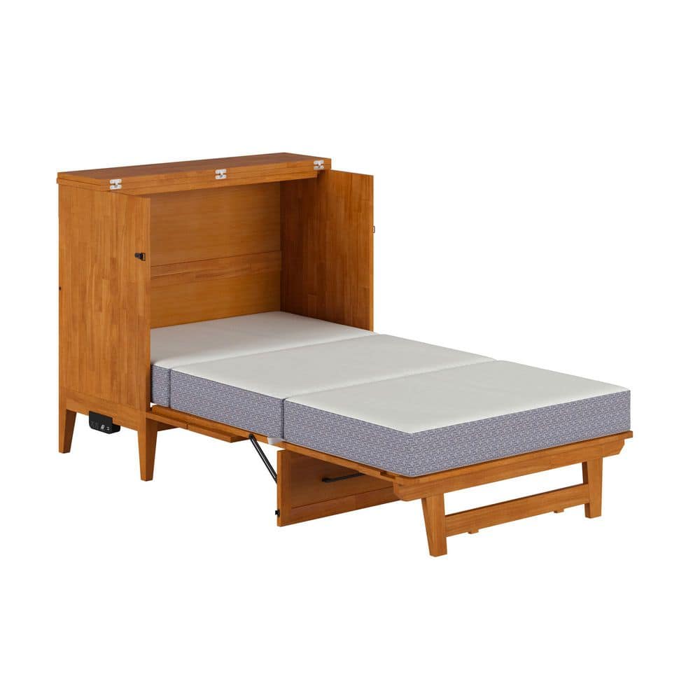 Santa Fe Light Toffee Twin Wood Murphy Bed Chest with Mattress and Charger