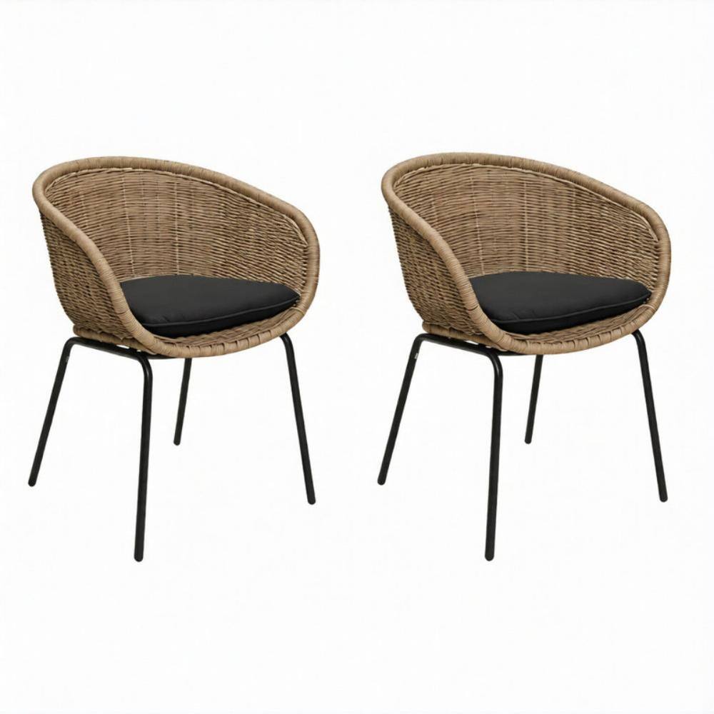 Set of 2 Outdoor Wicker Rattan Bucket Chairs with Cushions, Weather-Resistant Patio Seating for Garden, Balcony & Deck price history on PriceWatchPro