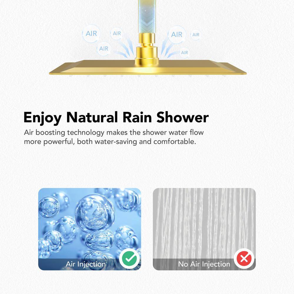 16" Brushed Gold Multi-Head Rainfall Shower System with Handheld