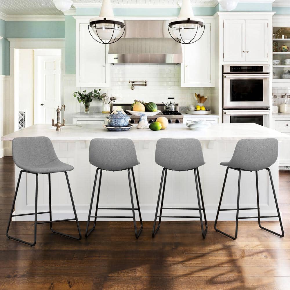 LUE BONA Alexander 24 in. Gray Bar Stools Low Back Metal Frame Counter