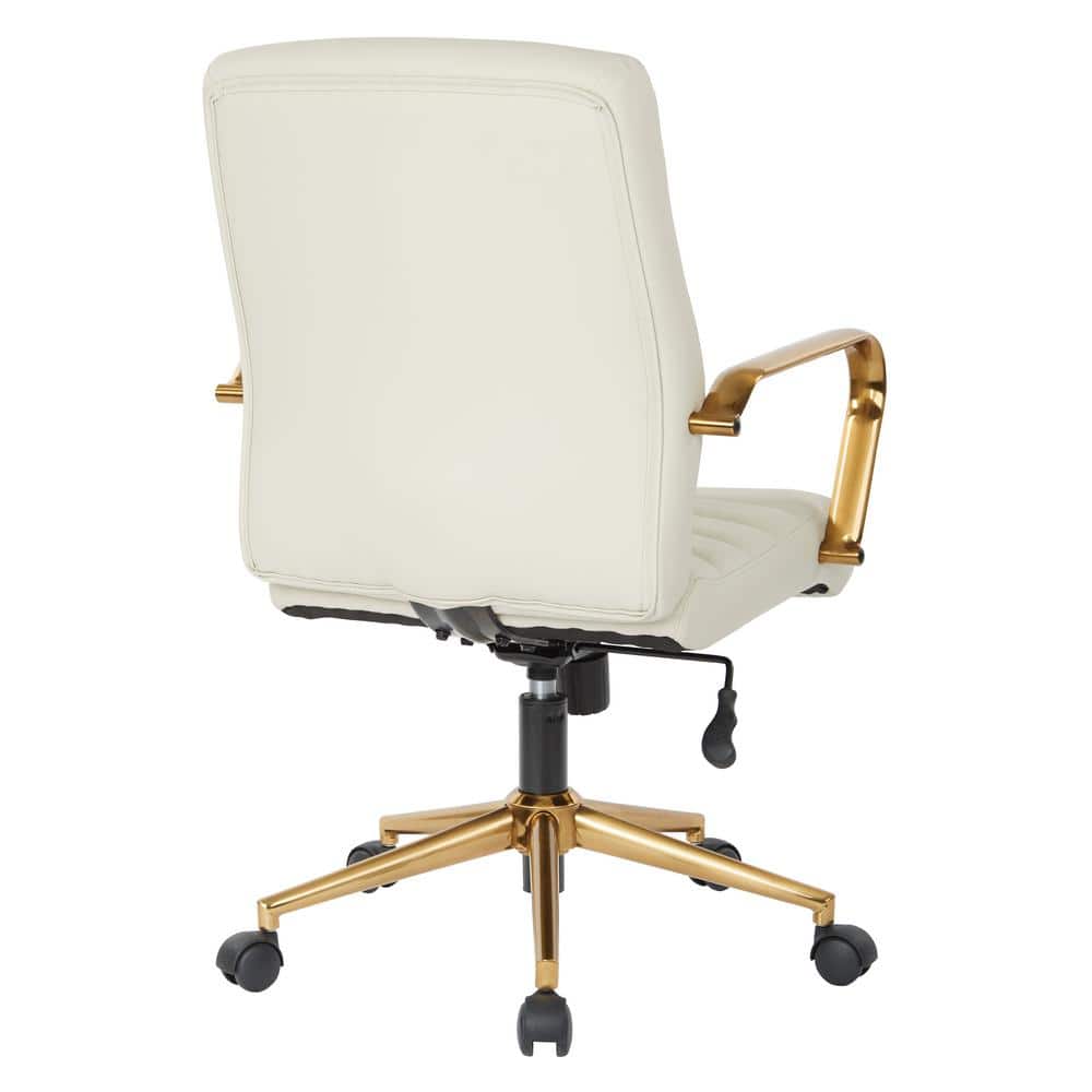 Baldwin Cream Faux Leather Swivel Task Chair with Gold Accents