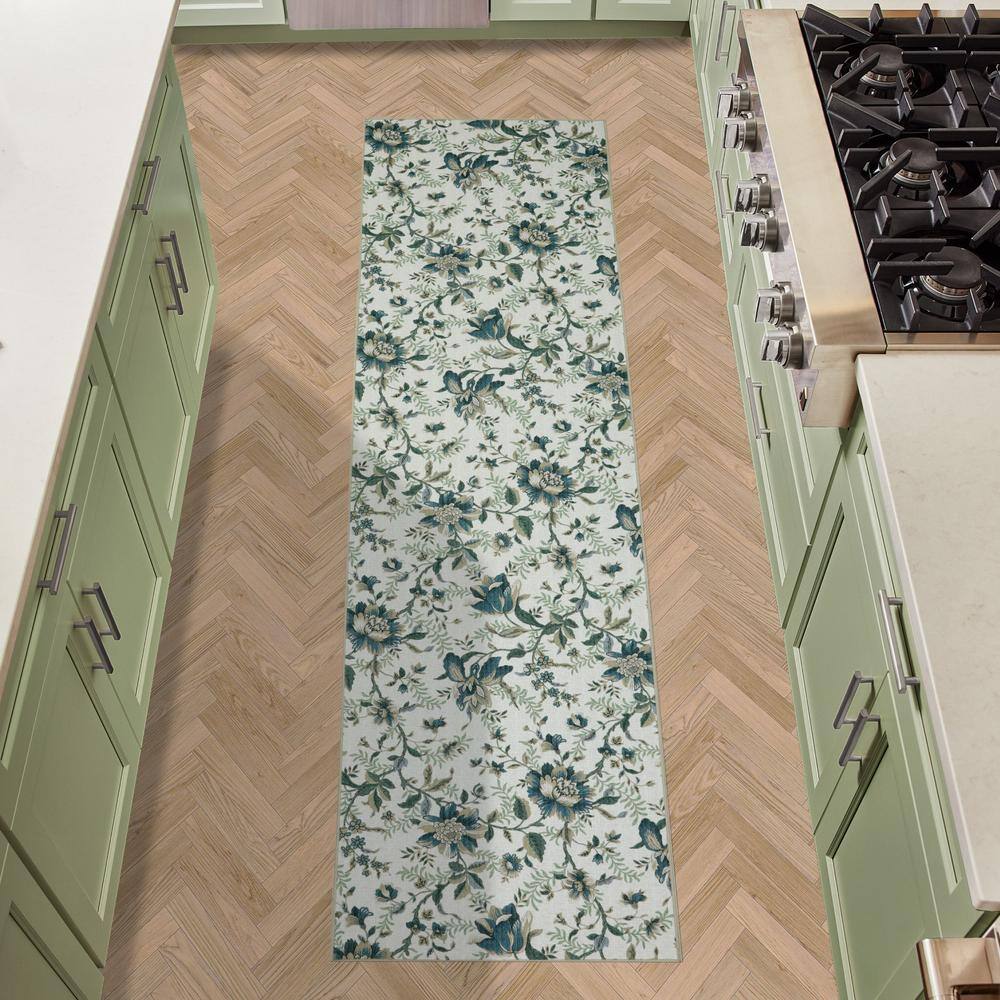 Polyester Runner Rugs Laura Ashley Edita's Garden Floral Chenille Beige 2 ft. x 8 ft ...